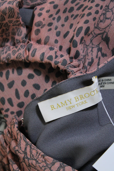 Ramy Brook Womens Silk Animal Print Ruffled Tiered V-Neck Dress Pink Size M