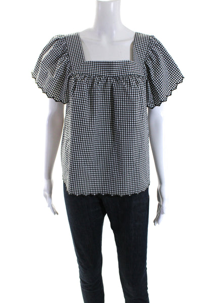 Rails Womens Organic Cotton Harley Gingham Print Mini Blouse Top Black Size M