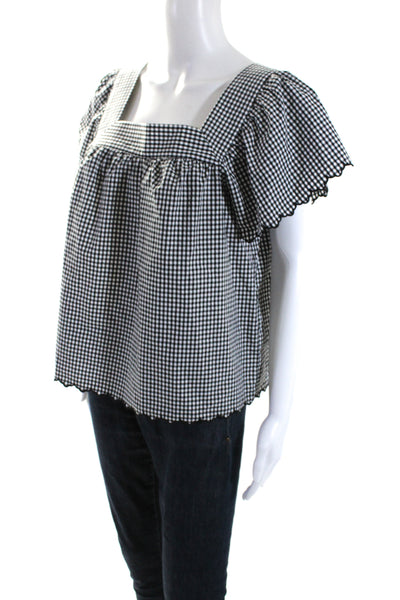 Rails Womens Organic Cotton Harley Gingham Print Mini Blouse Top Black Size M