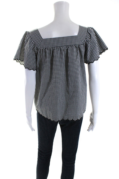 Rails Womens Organic Cotton Harley Gingham Print Mini Blouse Top Black Size M