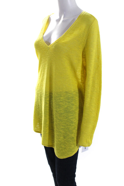 Eileen Fisher Womens Organic Linen Long Sleeves V Neck Sweater Yellow Size Large