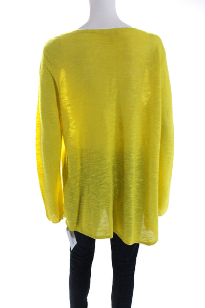 Eileen Fisher Womens Organic Linen Long Sleeves V Neck Sweater Yellow Size Large