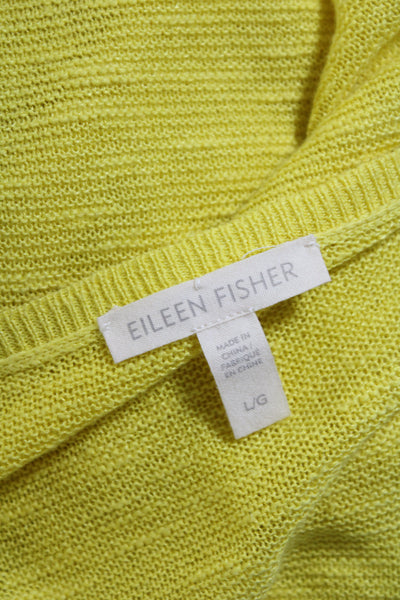 Eileen Fisher Womens Organic Linen Long Sleeves V Neck Sweater Yellow Size Large