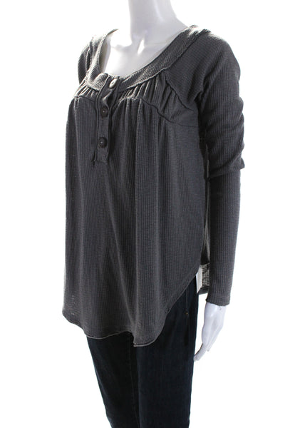 We The Free Womens Long Sleeves Half Button Sweater Gray Size Extra Small