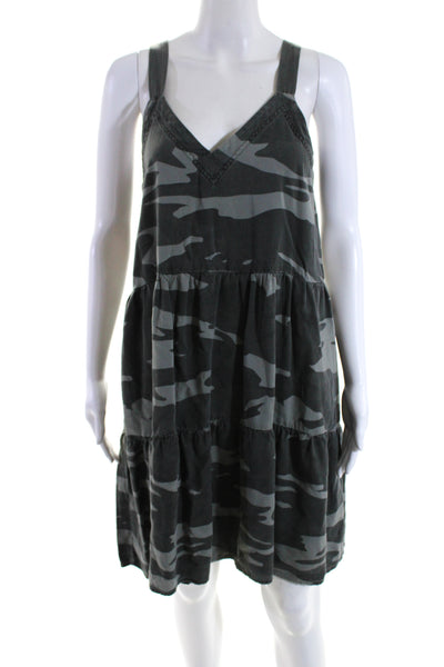 Splendid Collection Womens Camo V Neck Tiered A Line Dress Gray Size Medium