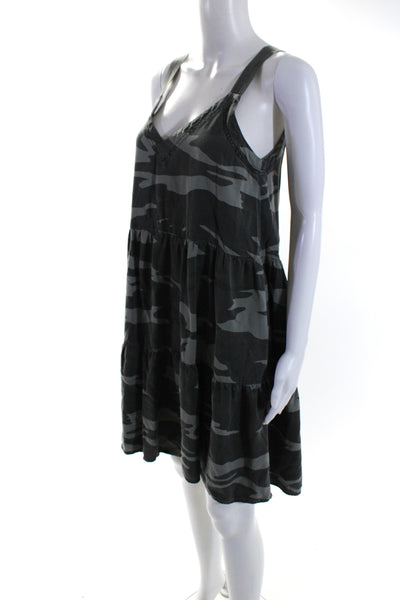 Splendid Collection Womens Camo V Neck Tiered A Line Dress Gray Size Medium