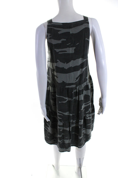 Splendid Collection Womens Camo V Neck Tiered A Line Dress Gray Size Medium