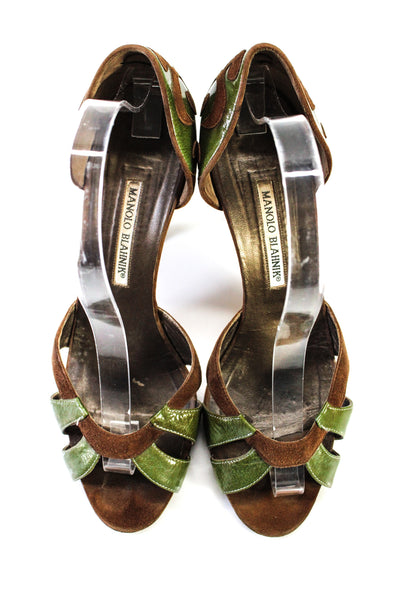 Manolo Blahnik Womens Green Brown Printed Open Toe D'Orsay Sandals Shoes Size 10