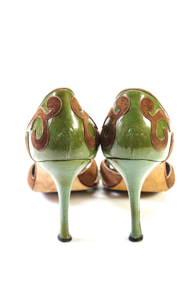 Manolo Blahnik Womens Green Brown Printed Open Toe D'Orsay Sandals Shoes Size 10