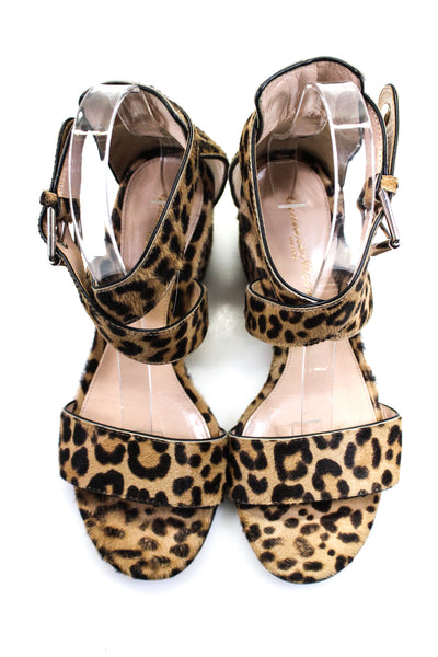 Gianvito Rossi Womens Leopard Print Ponyhair Peep Toe Heels Brown Size 7