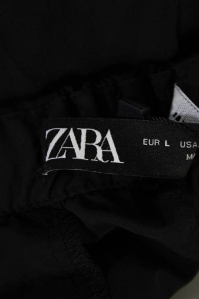 Zara Women's Drawstring Waist Tapered Leg Jogger Pant Black Size L