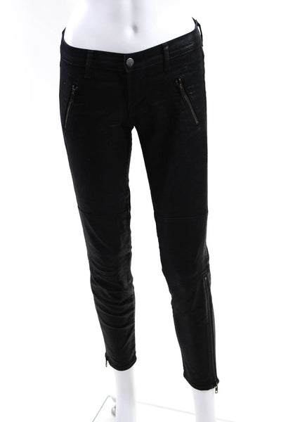 J Brand Women's Midrise Zip Pockets Coated Skinny Pant Black Size 27