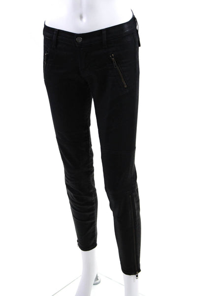 J Brand Women's Midrise Zip Pockets Coated Skinny Pant Black Size 27