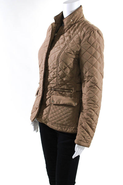 Zara Women's Long Sleeves Pockets Full Zip Quilted Jacket Brown Size S