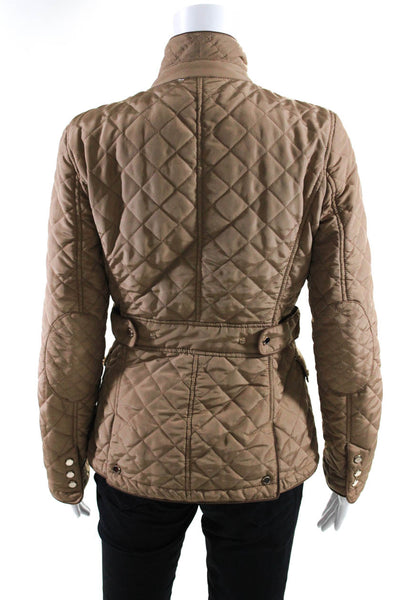 Zara Women's Long Sleeves Pockets Full Zip Quilted Jacket Brown Size S