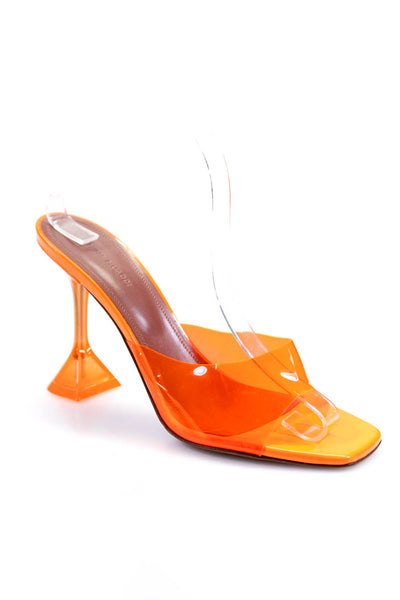 Amina Muaddi Womens Clean Orange Sculpted Heels Mules Sandals Shoes Size 11