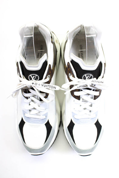 Louis Vuitton Womens White Brown Run 55 Monogram Sneakers Shoes Size 11