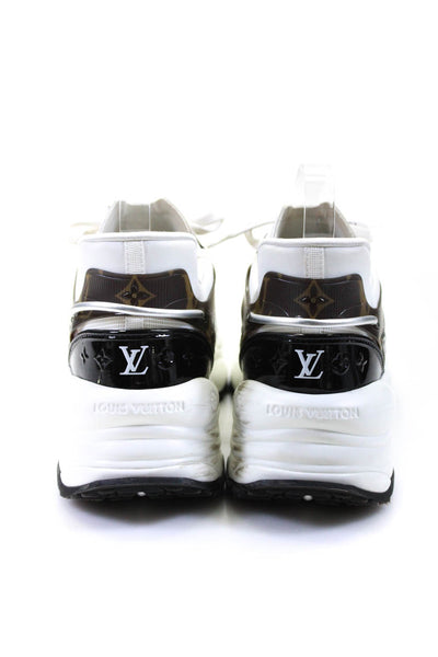 Louis Vuitton Womens White Brown Run 55 Monogram Sneakers Shoes Size 11