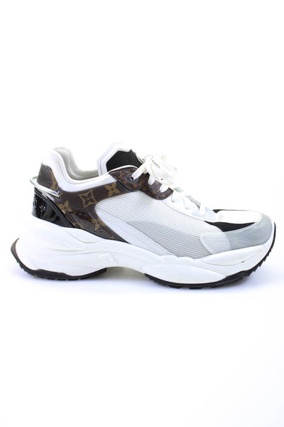 Louis Vuitton Womens White Brown Run 55 Monogram Sneakers Shoes Size 11