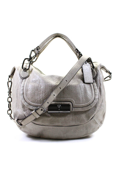 Coach Womens Leather Chain Strap Detachable Crossbody Top Handle Bag Gray Size L