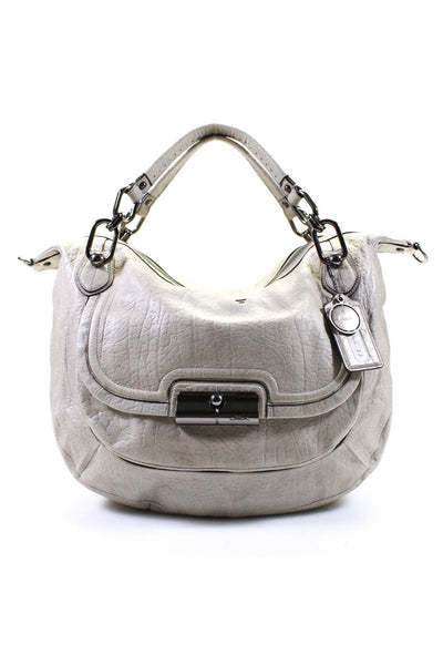 Coach Womens Leather Chain Strap Detachable Crossbody Top Handle Bag Gray Size L