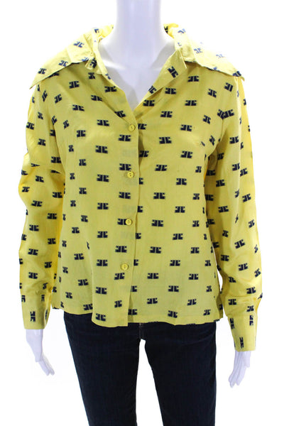 Lanvin Womens Yellow Printed Collar Long Sleeve Button Down Blouse Top Size 42