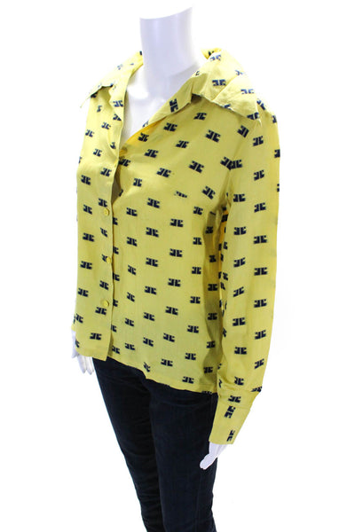 Lanvin Womens Yellow Printed Collar Long Sleeve Button Down Blouse Top Size 42