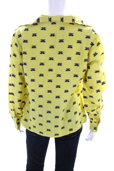 Lanvin Womens Yellow Printed Collar Long Sleeve Button Down Blouse Top Size 42