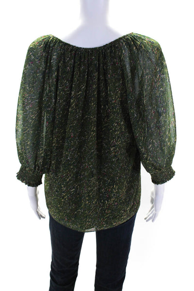 Ramy Brook Womens Abstract Print Long Sleeves V Neck Blouse Green Size Small