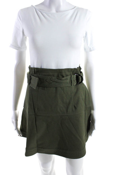 Marissa Webb Womens Olive Green Cotton Belted Pleated A-Line Skirt Size 4