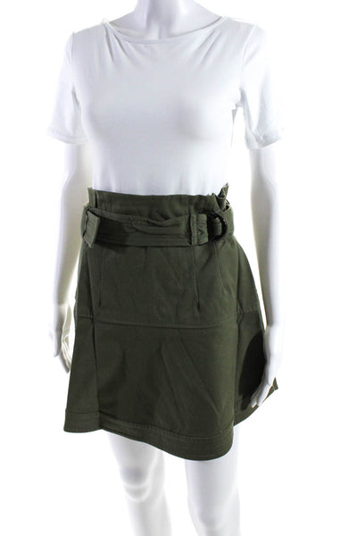 Marissa Webb Womens Olive Green Cotton Belted Pleated A-Line Skirt Size 4