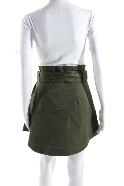 Marissa Webb Womens Olive Green Cotton Belted Pleated A-Line Skirt Size 4