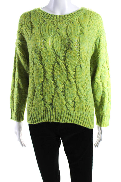 JOA Los Angeles Womens Cable Knit Crop Sweater Blue Green Size Extra Small