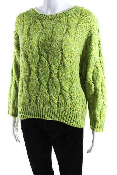 JOA Los Angeles Womens Cable Knit Crop Sweater Blue Green Size Extra Small