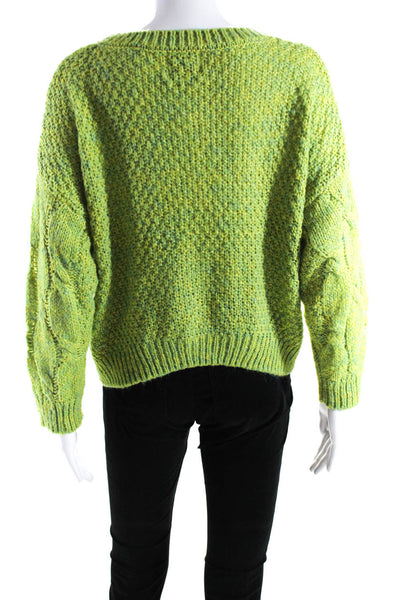 JOA Los Angeles Womens Cable Knit Crop Sweater Blue Green Size Extra Small