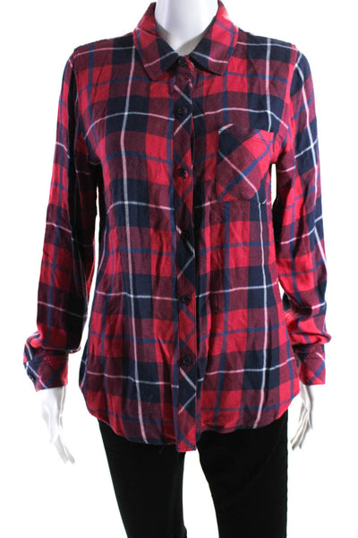 Rails Womens Long Sleeve Plaid Button Up Shirt Blouse Red Navy Blue Size Small