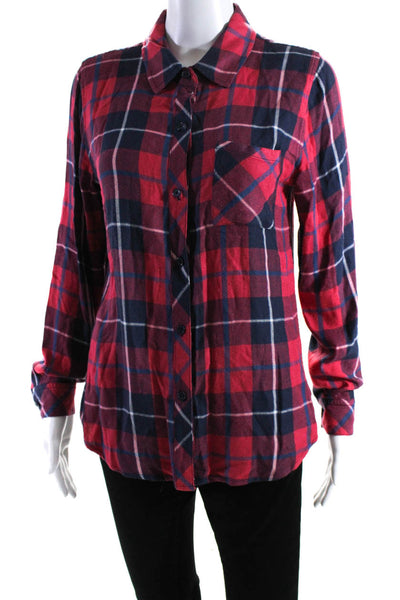 Rails Womens Long Sleeve Plaid Button Up Shirt Blouse Red Navy Blue Size Small