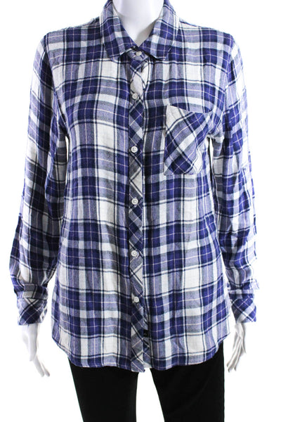 Rails Womens Long Sleeve Plaid Flannel Button Up Shirt Blouse Blue White Small