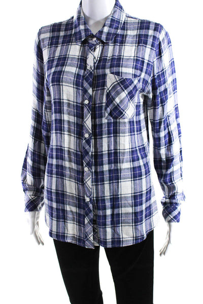 Rails Womens Long Sleeve Plaid Flannel Button Up Shirt Blouse Blue White Small