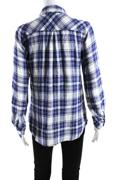 Rails Womens Long Sleeve Plaid Flannel Button Up Shirt Blouse Blue White Small