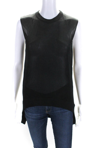 COS Women's Round Neck Sleeveless High Low Hem Sheer Tunic Black Size L