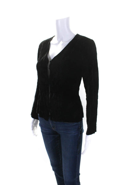 Johnny Was Women's V-Neck 3/4 Sleeves Button Down Blouse Black Size XS