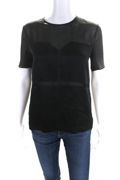 Dolce Vita Womens Short Sleeve Silk Mesh Panel Blouse Black Size S