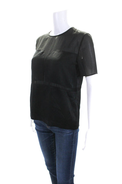 Dolce Vita Womens Short Sleeve Silk Mesh Panel Blouse Black Size S