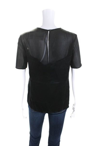 Dolce Vita Womens Short Sleeve Silk Mesh Panel Blouse Black Size S