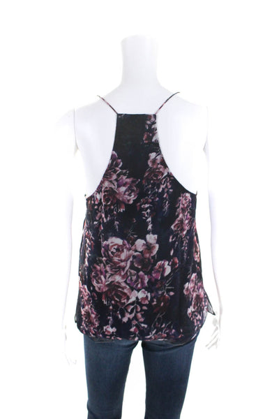 Cami NYC Womens Silk Floral Print Lace Trim Cami Blouse Blue Pink Size XS