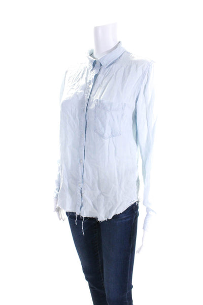 Rails Womens Chambray Long Sleeve Raw Hem Button Down Blouse Blue Size S