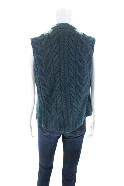 Aran Crafts Womens Merino Wool V Neck Cable Knit Sweater Vest Blue Size XS