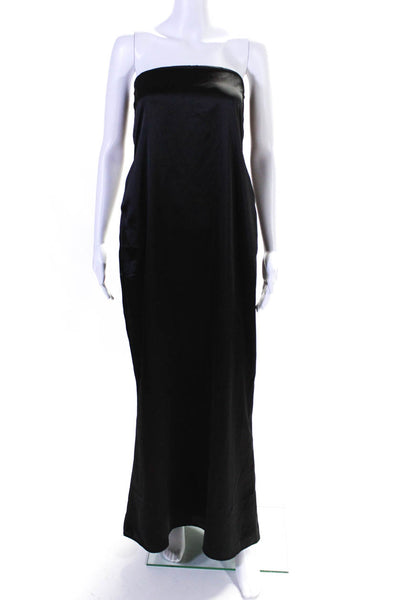 BOA. Womens Stretch Satin Two Pocket Strapless Zip Up Maxi Dress Black Size S