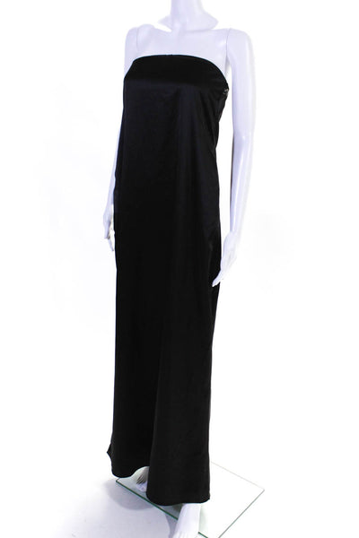 BOA. Womens Stretch Satin Two Pocket Strapless Zip Up Maxi Dress Black Size S